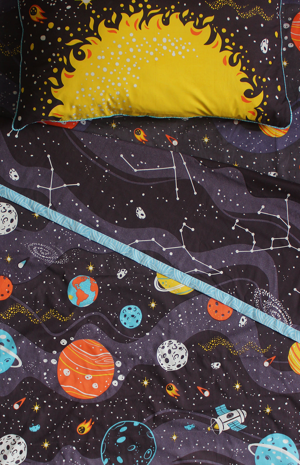 Outer Space 100% Cotton 3 Layer Reversible Single Blanket Dohar for Boys & Girls (Can be Personalised)