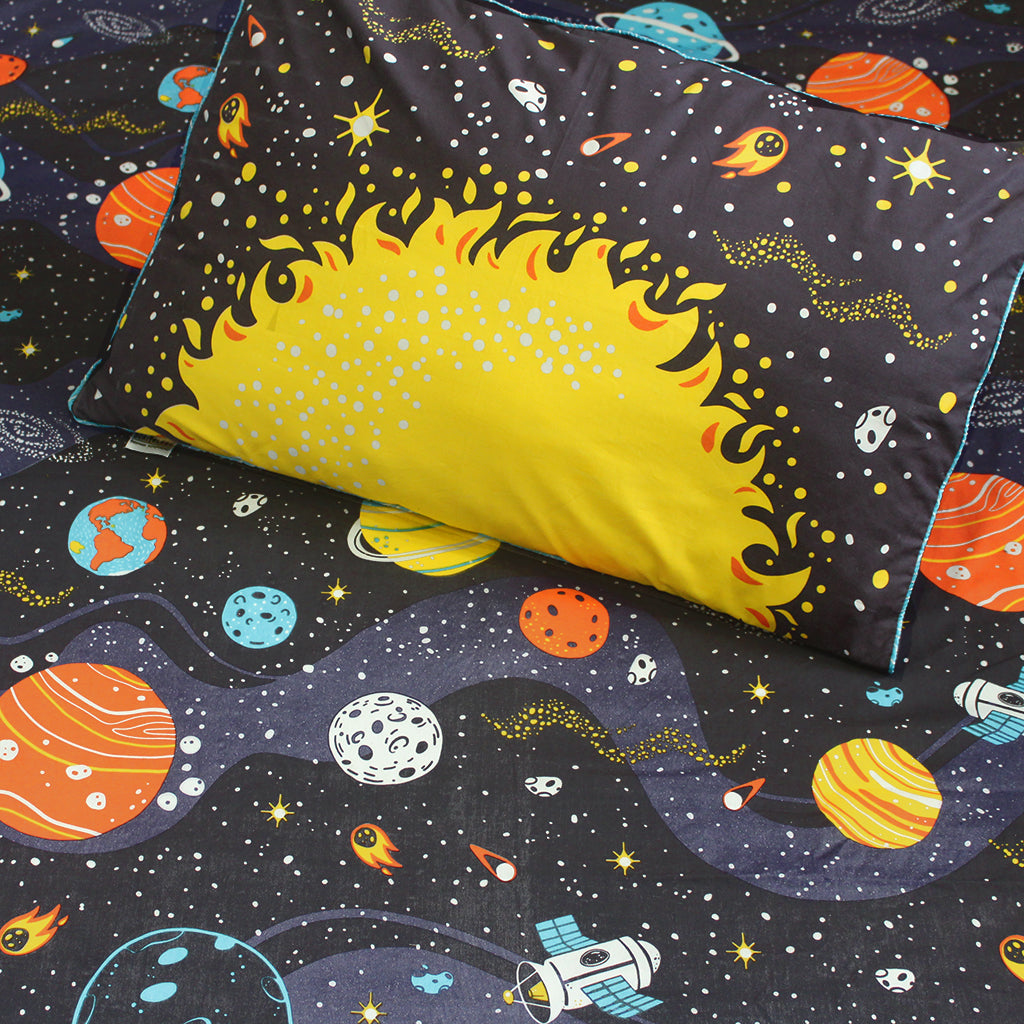 Outer Space 100% Cotton Bedsheet for Boys and Girls with Pillow Cover - Single/Double/King (Can be Personalised)