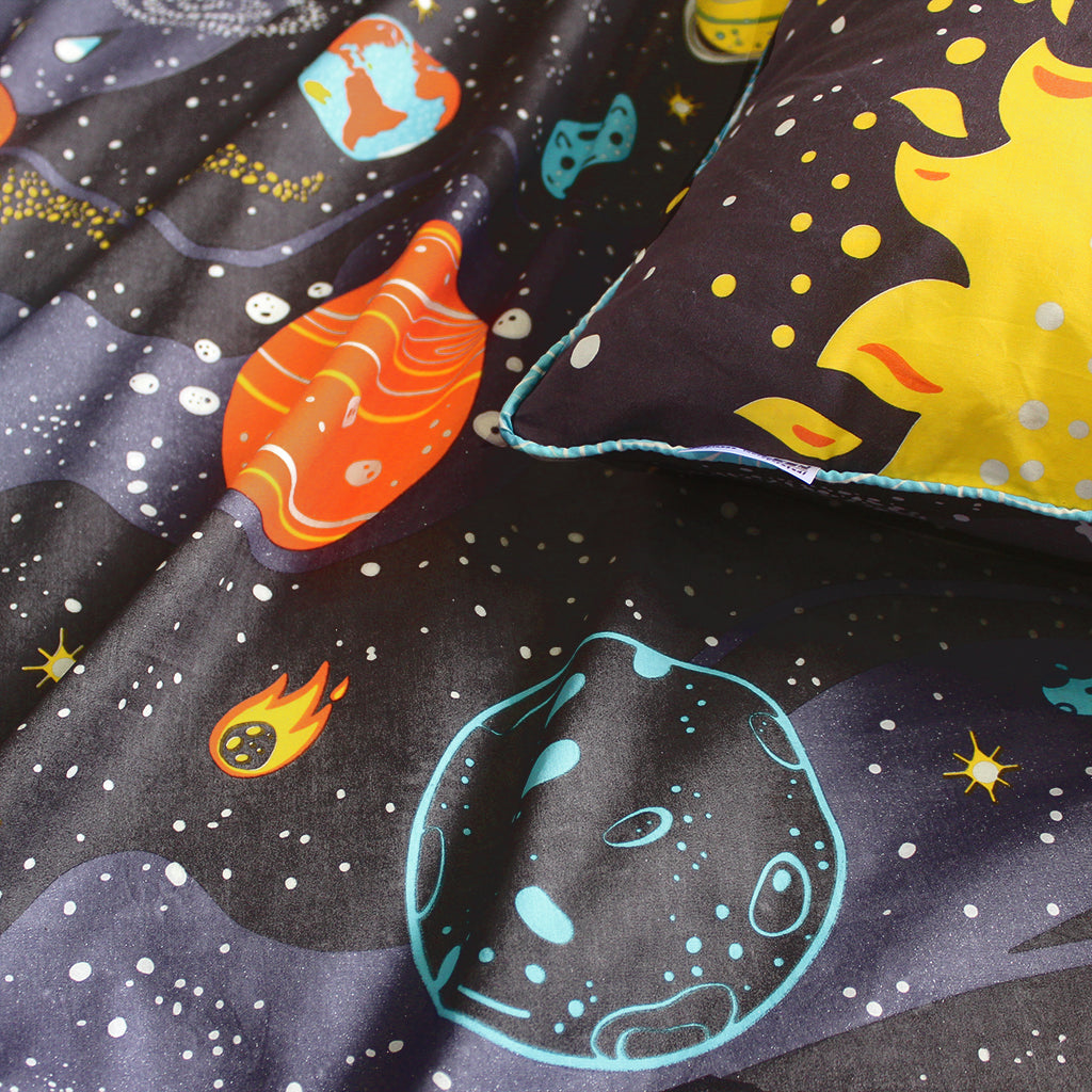 Outer Space 100% Cotton Bedsheet for Boys and Girls with Pillow Cover - Single/Double/King (Can be Personalised)
