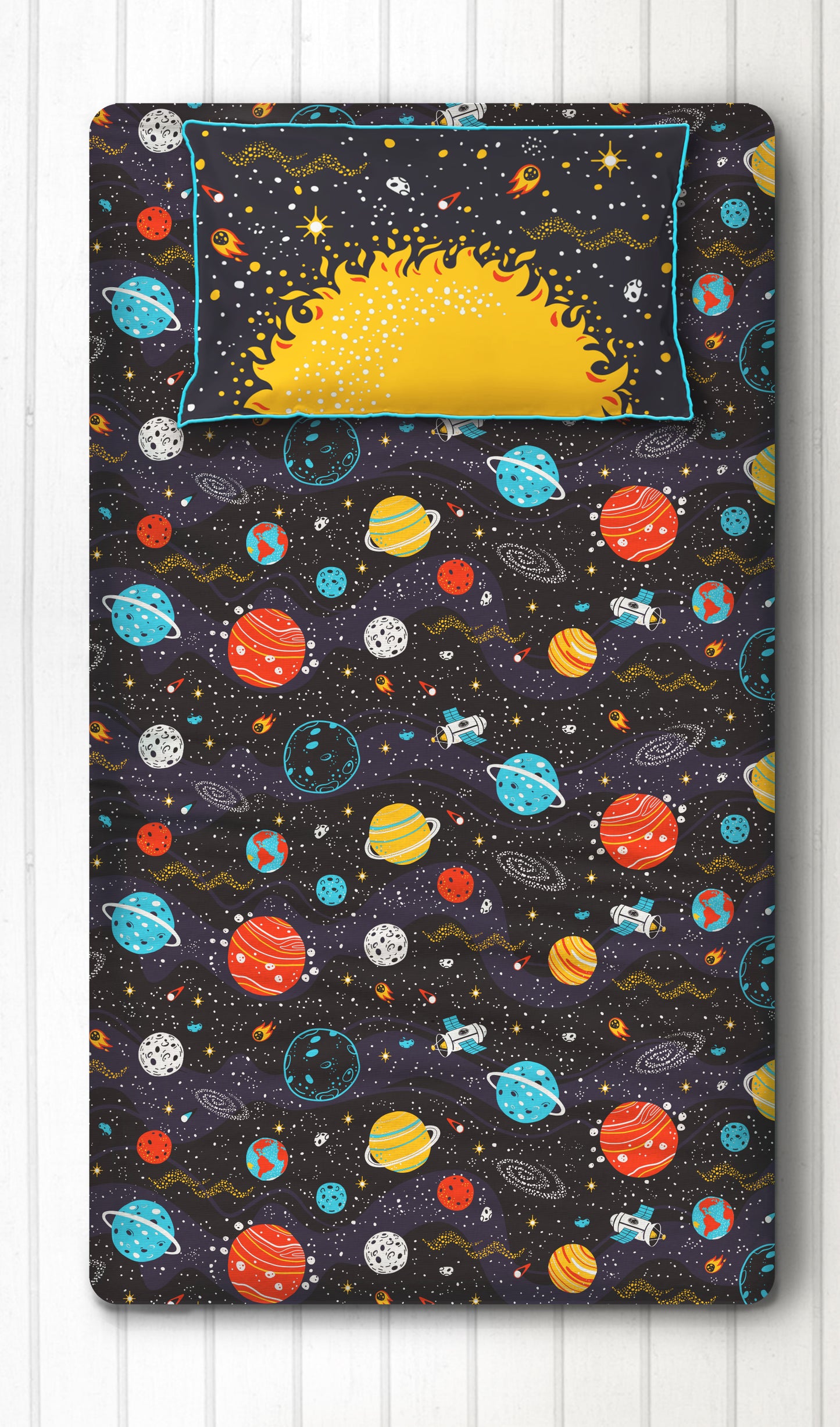 Outer Space 100% Cotton Bedsheet for Boys and Girls with Pillow Cover - Single/Double/King (Can be Personalised)