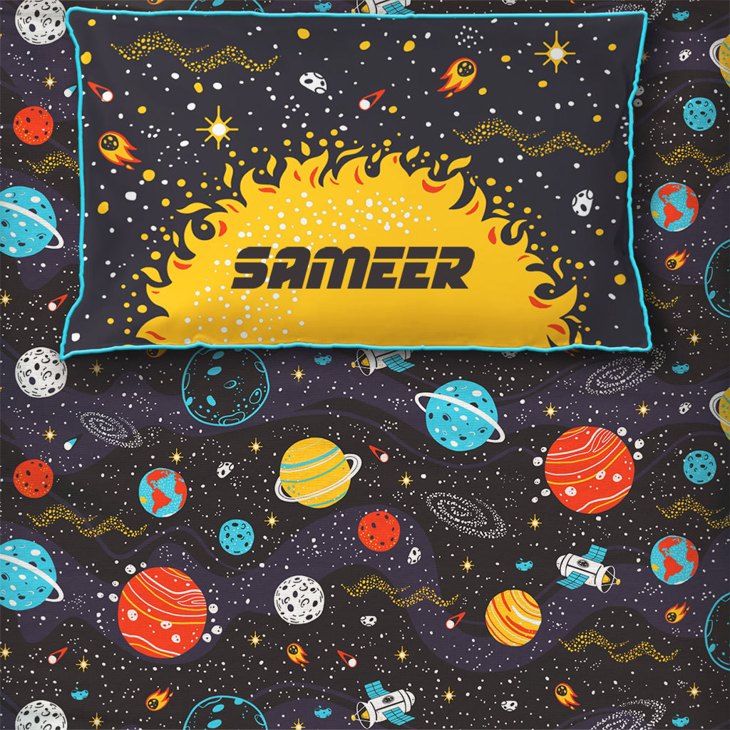 Outer Space 100% Cotton Bedsheet for Boys and Girls with Pillow Cover - Single/Double/King (Can be Personalised)