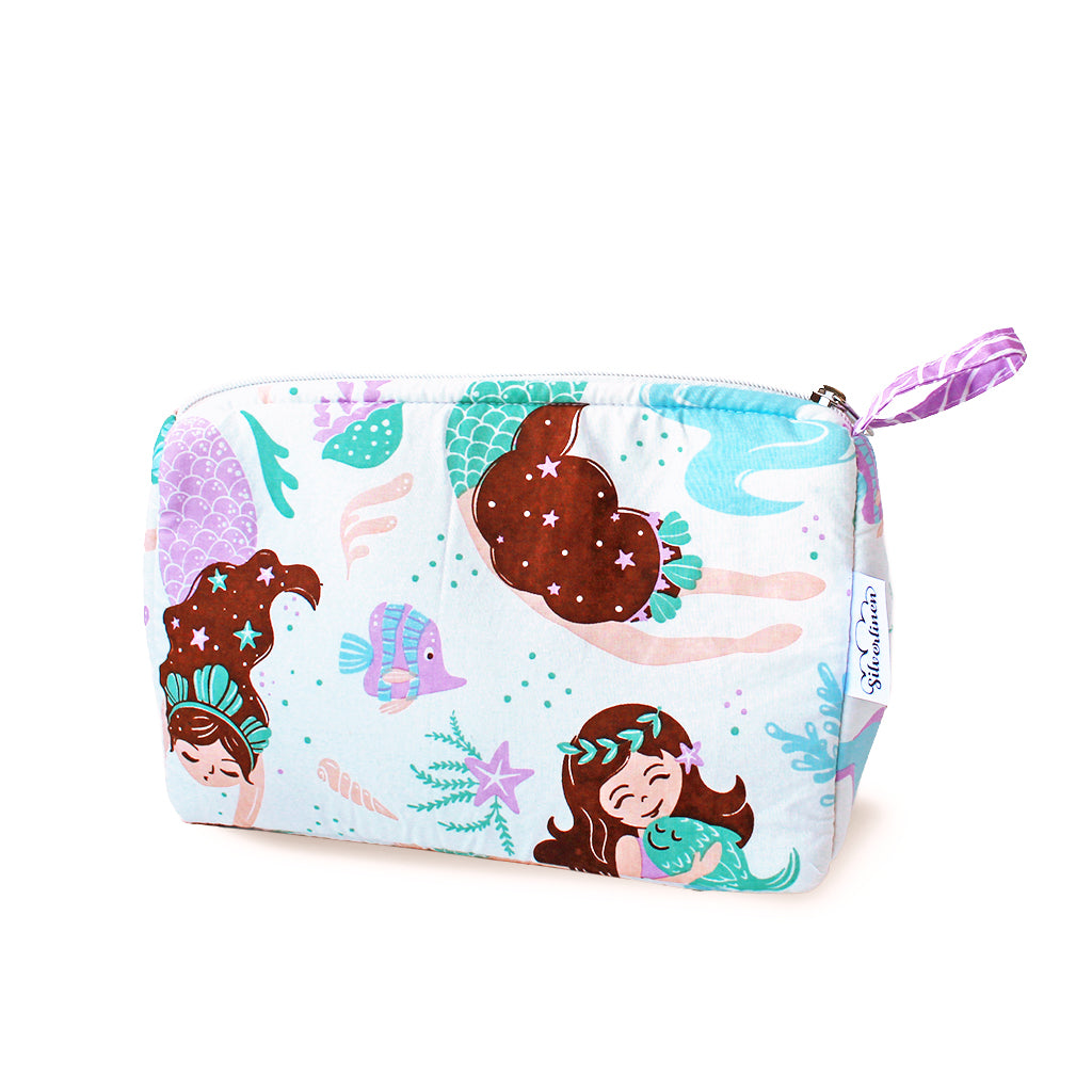 Multipurpose Pouch with Waterproof Lining || Stationery Pouch, Toiletries Pouch, Accessories Pouch - Mermaid Set of 2