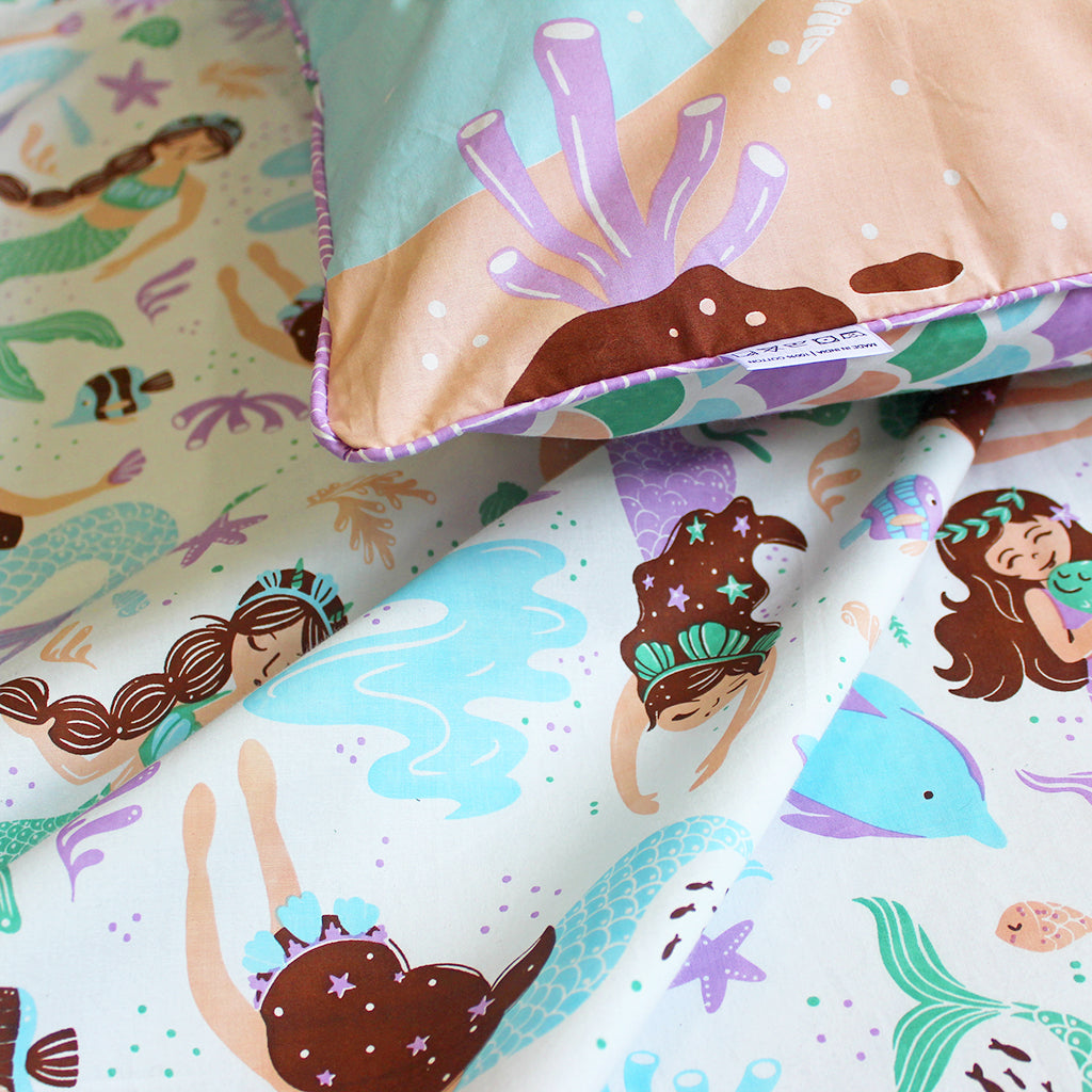 Magical Mermaids 100% Cotton Bedsheet for Boys and Girls with Pillow Cover - Single/Double/King (Can be Personalised)