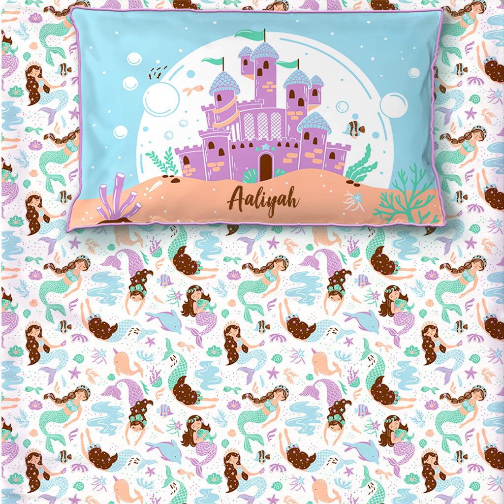 Magical Mermaids 100% Cotton Bedsheet for Boys and Girls with Pillow Cover - Single/Double/King (Can be Personalised)