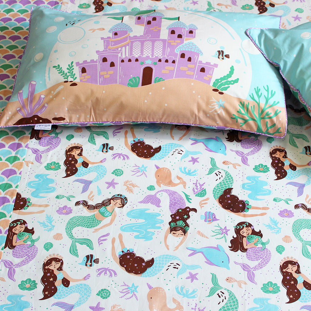 Magical Mermaids 100% Cotton Bedsheet for Boys and Girls with Pillow Cover - Single/Double/King (Can be Personalised)