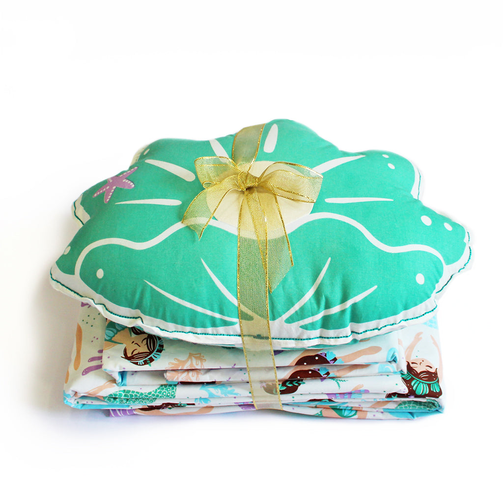 Magical Mermaids Bundle of Joy Single/Double/King Bedsheet with Pillow Cover, Reversible Blanket & Cushion (Can be Personalised)
