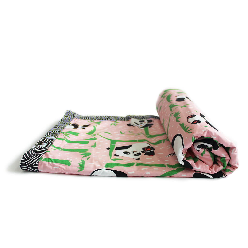 Panda Village 100% Cotton 3 Layer Reversible Single Blanket Dohar for Boys & Girls - Pink (Can be Personalised)
