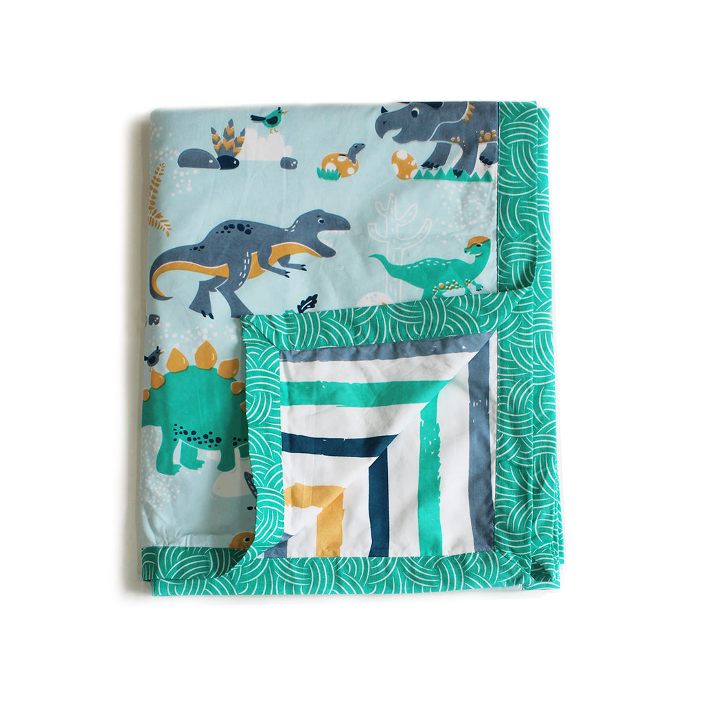 Snooze Roar Dinosaur 100% Cotton Layer Reversible Single Blanket Dohar for Boys Girls (Can be Personalised)