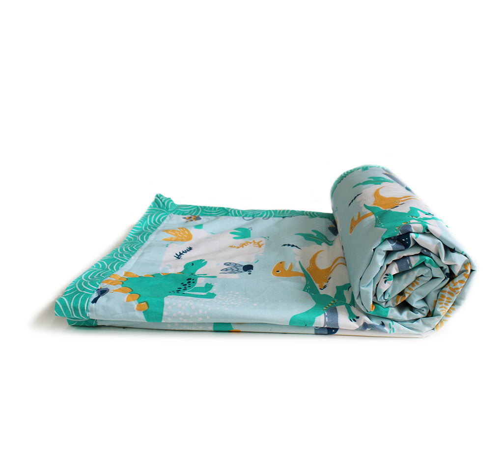 Snooze & Roar Dinosaur 100% Cotton 3 Layer Reversible Single Blanket Dohar for Boys & Girls (Can be Personalised)