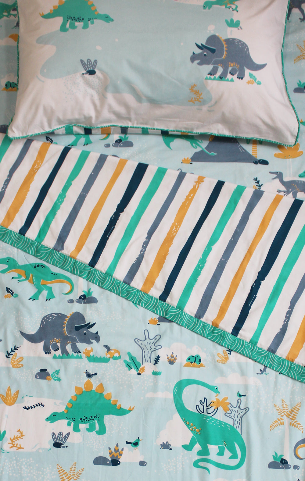 Snooze & Roar Dinosaur 100% Cotton 3 Layer Reversible Single Blanket Dohar for Boys & Girls (Can be Personalised)