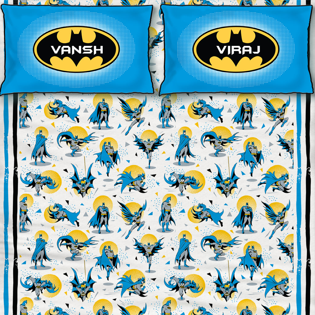 Official DC Comics Batman 100% Cotton Bedsheet with Pillow Cover - Single/Double/King (Can be Personalised)