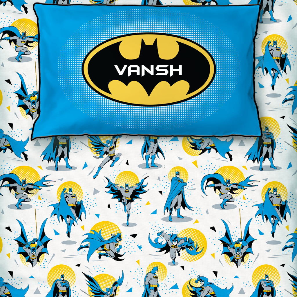 Official DC Comics Batman 100% Cotton Bedsheet with Pillow Cover - Single/Double/King (Can be Personalised)