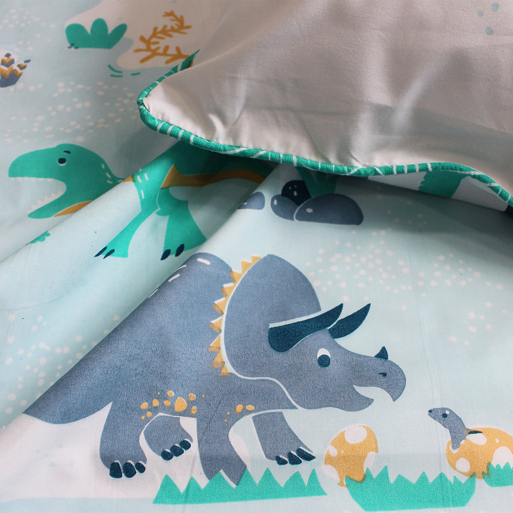 Snooze & Roar Dinosaur 100% Cotton Bedsheet for Boys and Girls with Pillow Cover - Single/Double/King (Can be Personalised)