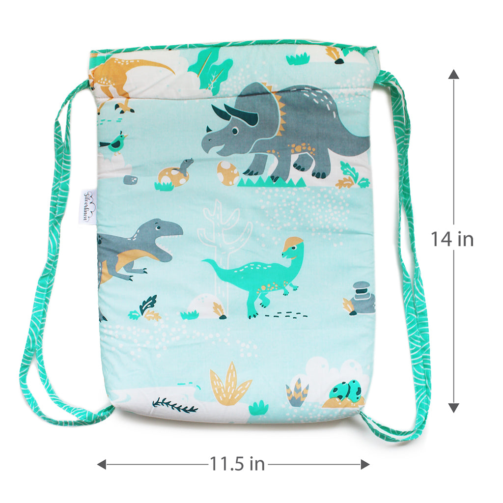 Drawstring Bag with Waterproof Lining || Multipurpose, Swimming Bag, Tuition Bag (Can be Personalised)- Dinosaur