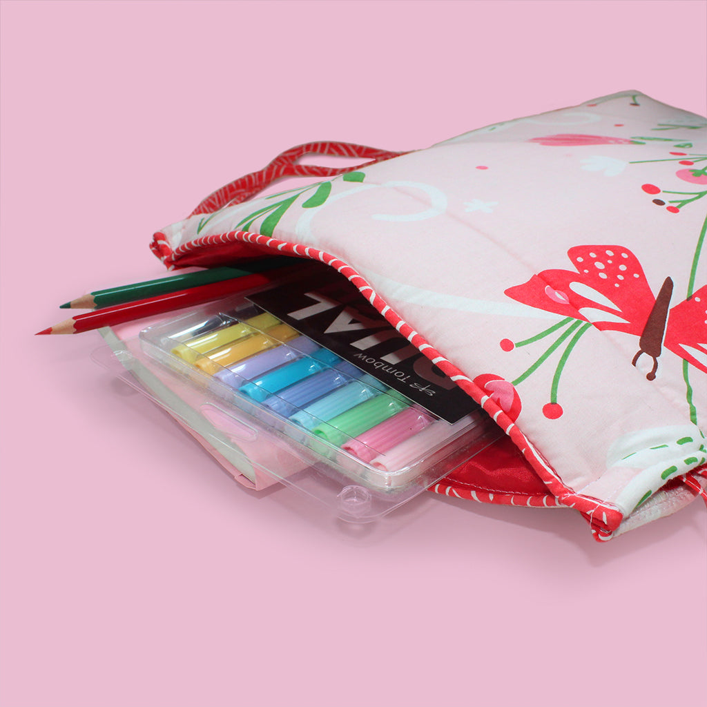 Drawstring Bag with Waterproof Lining || Multipurpose, Swimming Bag, Tuition Bag (Can be Personalised)- Flowers & Butterflies