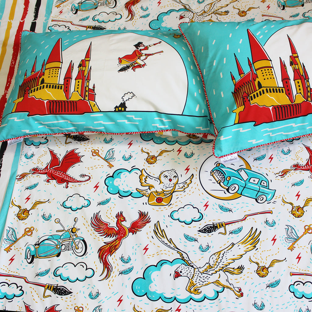 Official Harry Potter Wingardium Leviosa 100% Cotton Bedsheet for Boys and Girls with Pillow Cover - Single/Double/King (Can be Personalised)