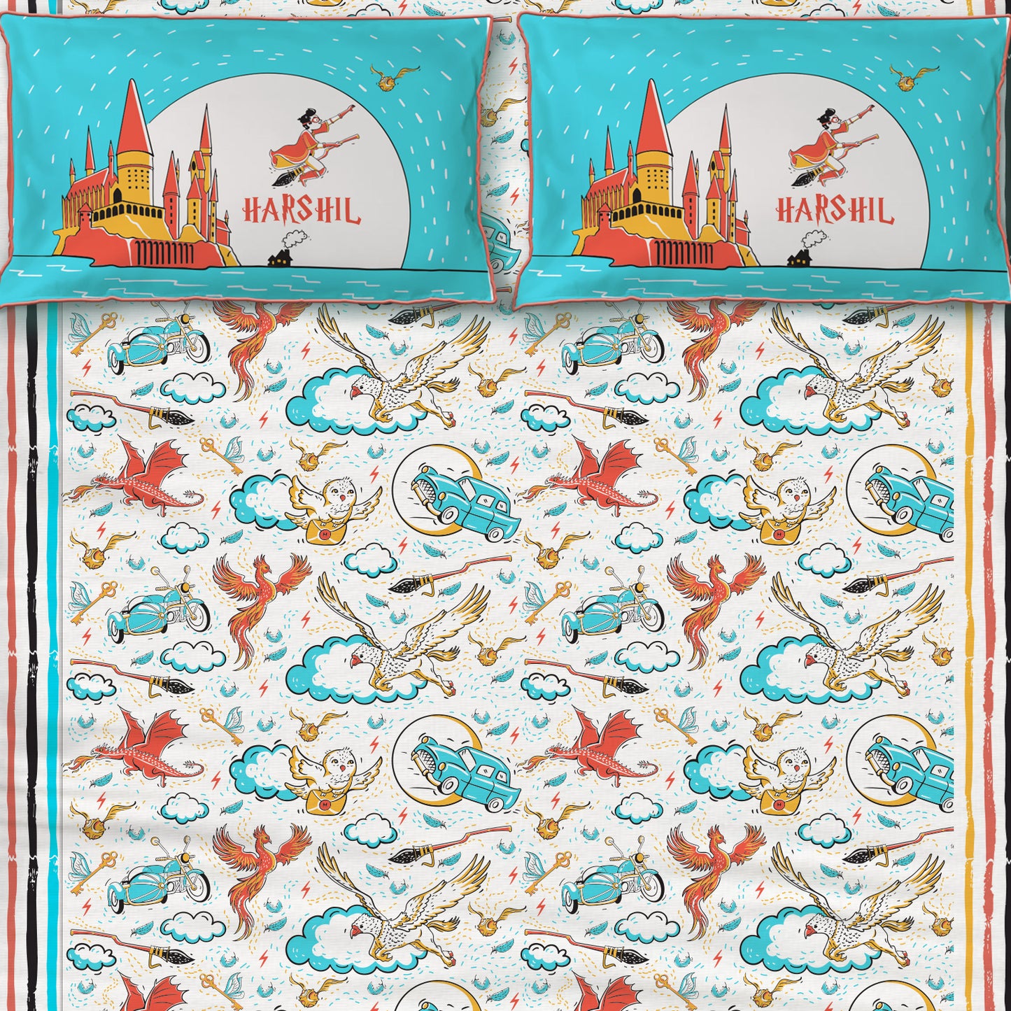 Official Harry Potter Wingardium Leviosa 100% Cotton Bedsheet for Boys and Girls with Pillow Cover - Single/Double/King (Can be Personalised)