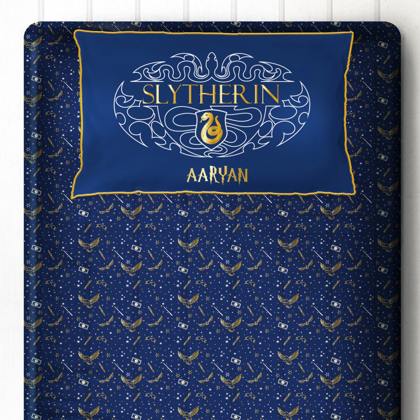 Official Harry Potter 100% Cotton Bedsheet with Pillow Cover - Slytherin - Single/Double (Can be Personalised)