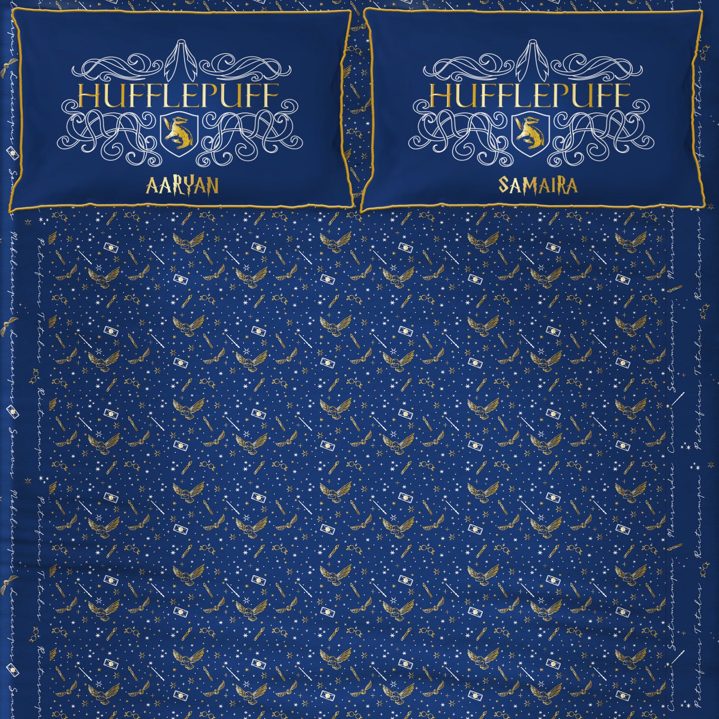Official Harry Potter 100% Cotton Bedsheet with Pillow Cover - Hufflepuff - Single/Double/King (Can be Personalised)