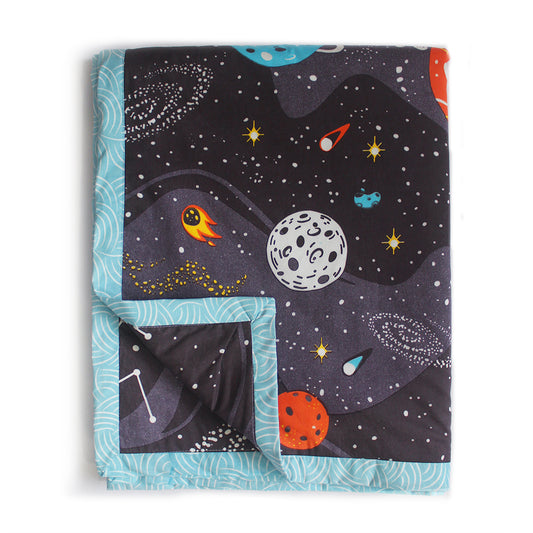 Outer Space 100% Cotton 3 Layer Reversible Single Blanket Dohar for Boys & Girls (Can be Personalised)