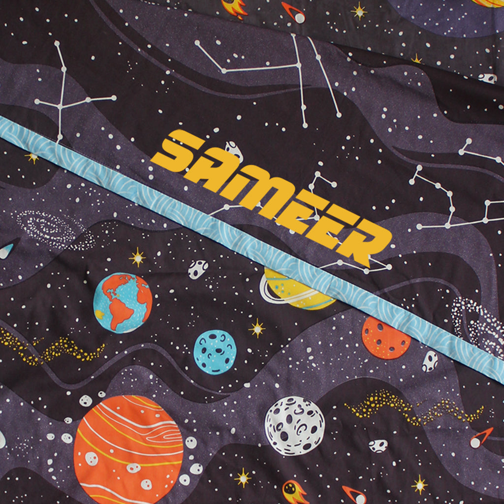 Outer Space 100% Cotton 3 Layer Reversible Single Blanket Dohar for Boys & Girls (Can be Personalised)