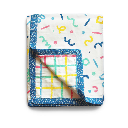 Confetti Pop Pastel 100% Cotton 3 Layer Reversible Single Blanket Dohar for Boys & Girls (Can be Personalised)
