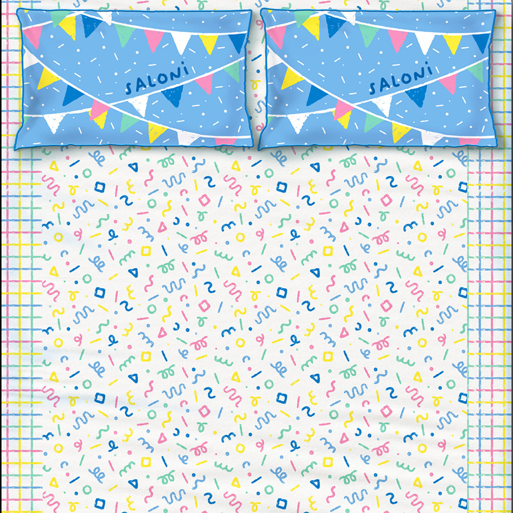 Confetti Pop Pastel 100% Cotton Bedsheet for Boys and Girls with Pillow Cover - Single/Double/King (Can be Personalised) (Copy) (Copy)