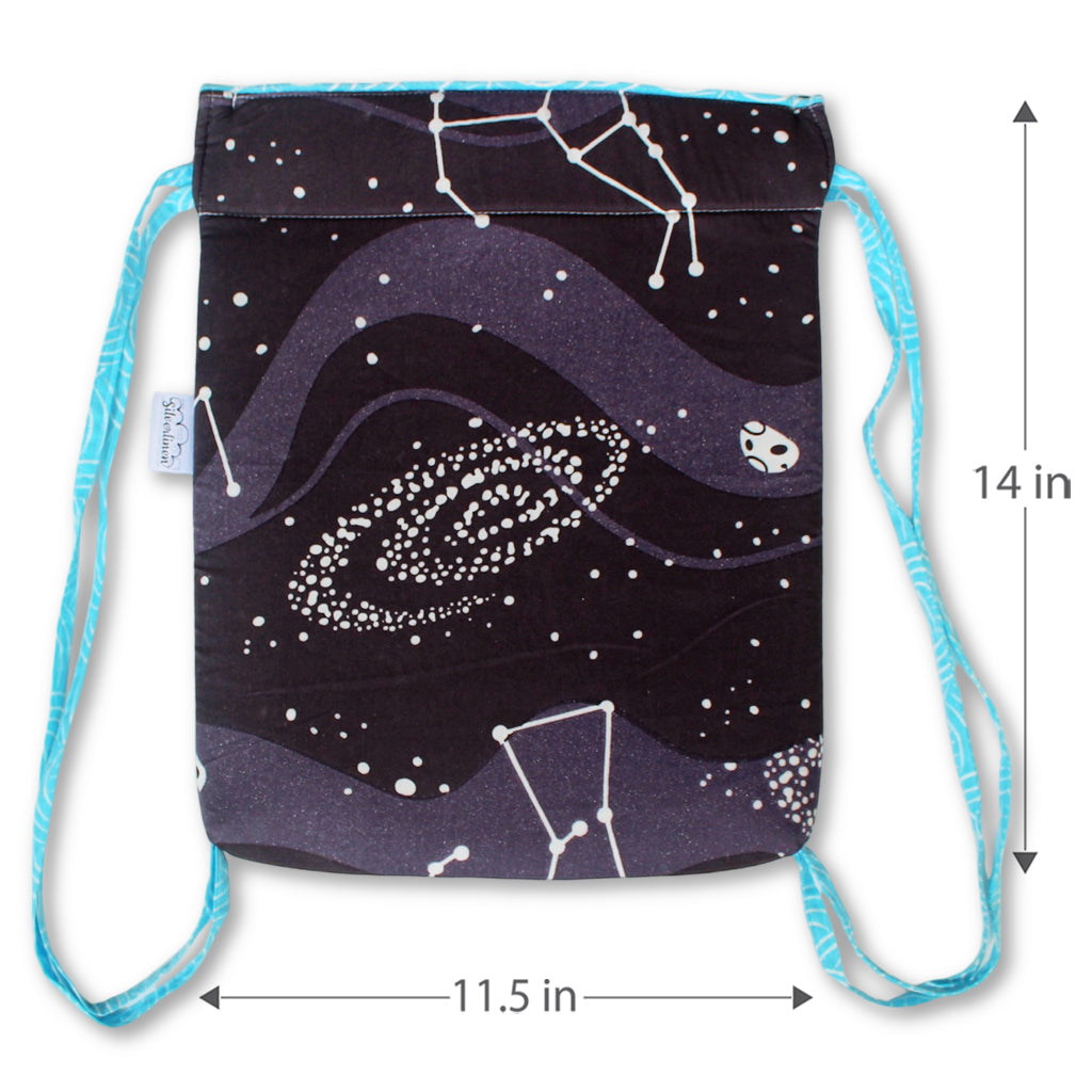 Drawstring Bag with Waterproof Lining || Multipurpose, Swimming Bag, Tuition Bag (Can be Personalised) - Constellations
