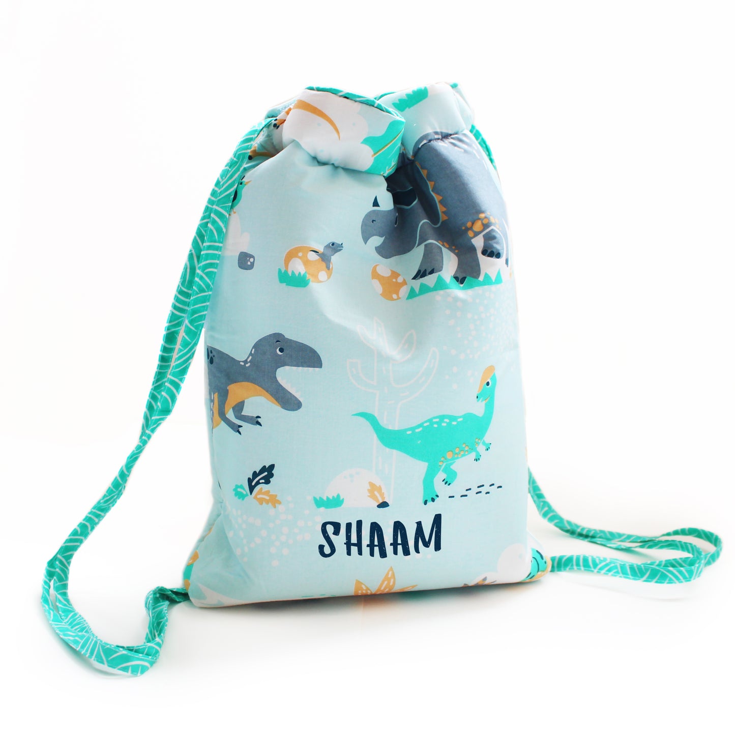 Drawstring Bag with Waterproof Lining || Multipurpose, Swimming Bag, Tuition Bag (Can be Personalised)- Dinosaur