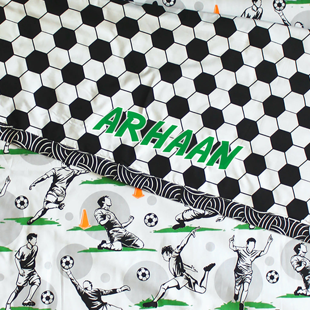 Football Fever 100% Cotton 3 Layer Reversible Single Blanket Dohar for Boys & Girls (Can be Personalised)