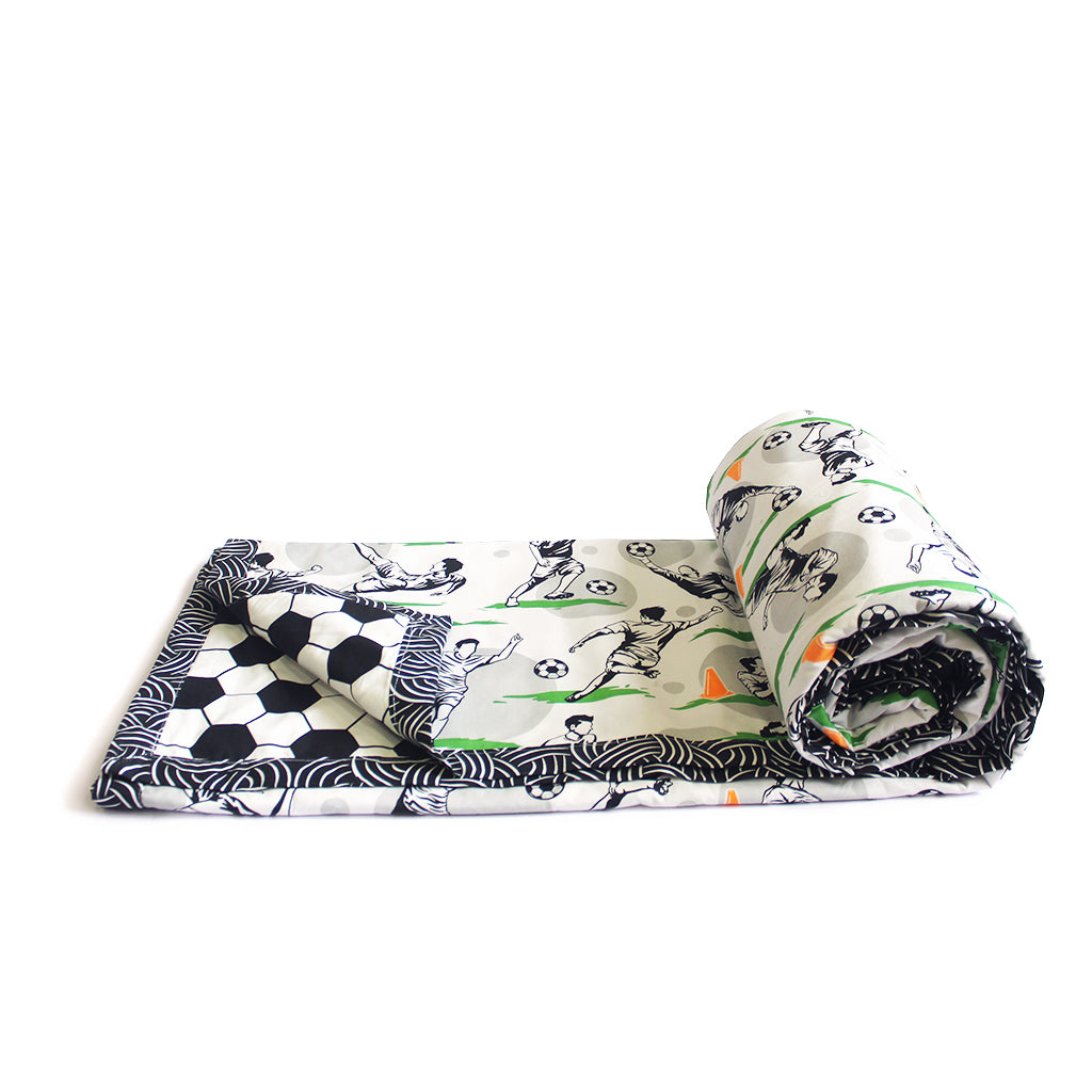 Football Fever 100% Cotton 3 Layer Reversible Single Blanket Dohar for Boys & Girls (Can be Personalised)