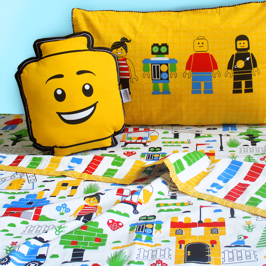 Let's Go Build Bundle of Joy Single/Double/King Bedsheet with Pillow Cover, Reversible Blanket & Cushion (Can be Personalised)