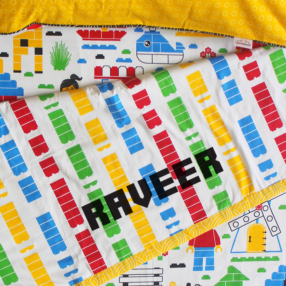 Let's Go Build 100% Cotton 3 Layer Reversible Single Blanket Dohar for Boys & Girls (Can be Personalised)