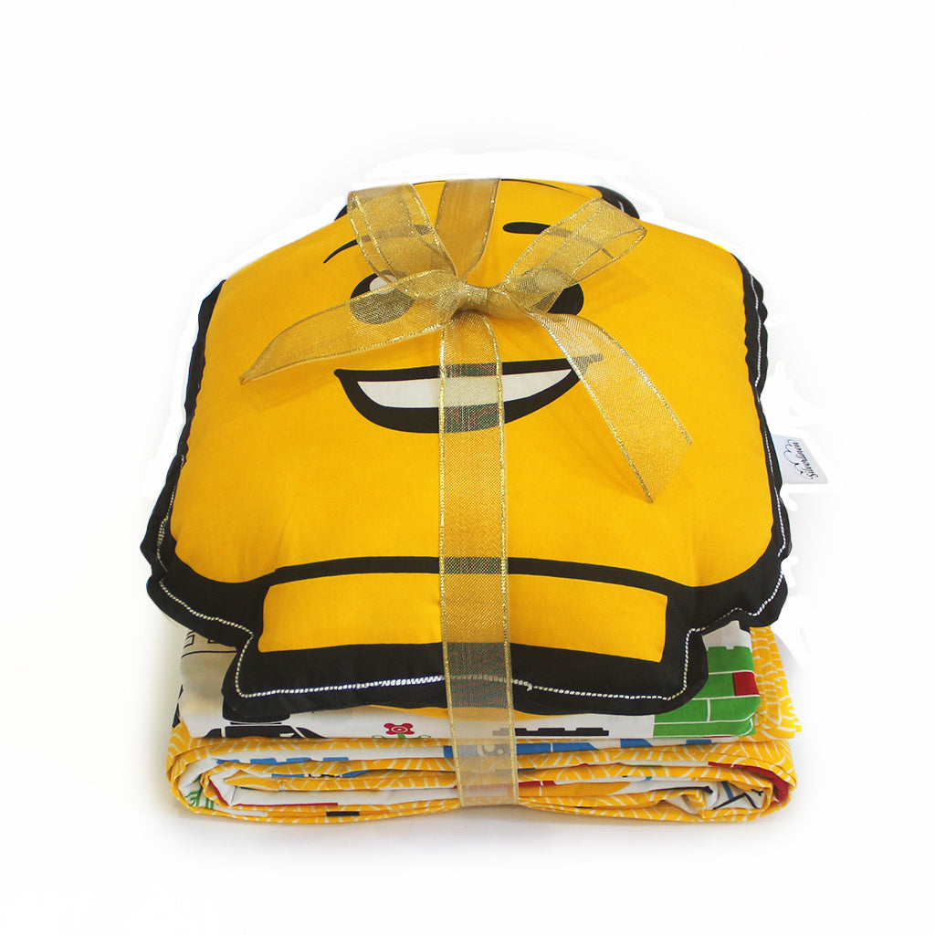 Let's Go Build Bundle of Joy Single/Double/King Bedsheet with Pillow Cover, Reversible Blanket & Cushion (Can be Personalised)