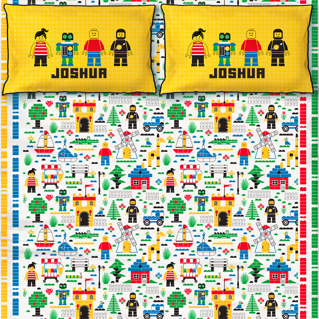 Let's Go Build 100% Cotton Bedsheet for Boys and Girls with Pillow Cover - Single/Double/King (Can be Personalised)