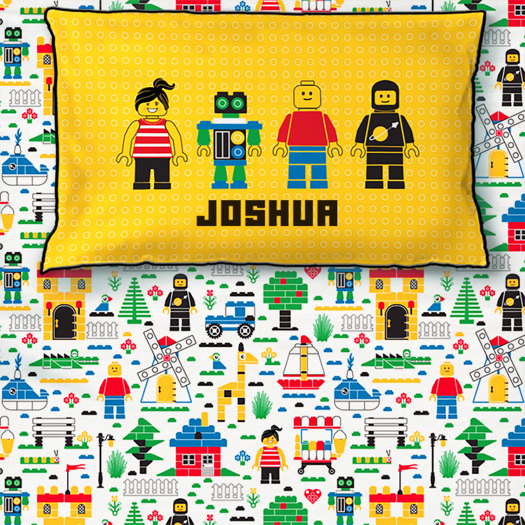 Let's Go Build 100% Cotton Bedsheet for Boys and Girls with Pillow Cover - Single/Double/King (Can be Personalised)