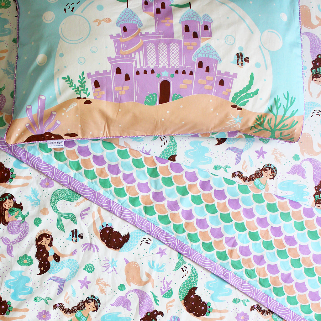 Magical Mermaids 100% Cotton 3 Layer Reversible Single Blanket Dohar for Boys & Girls (Can be Personalised)