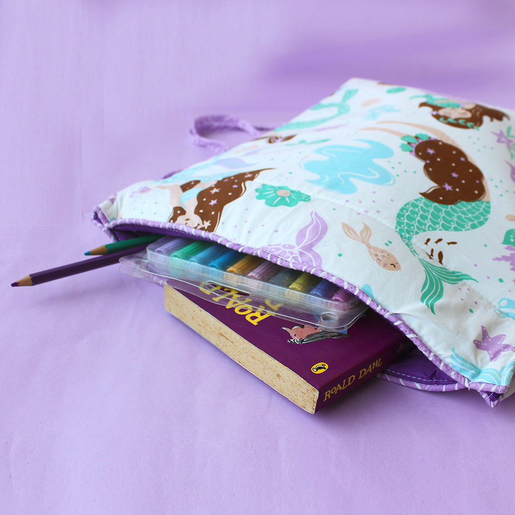 Drawstring Bag with Waterproof Lining || Multipurpose, Swimming Bag, Tuition Bag (Can be Personalised)- Mermaid