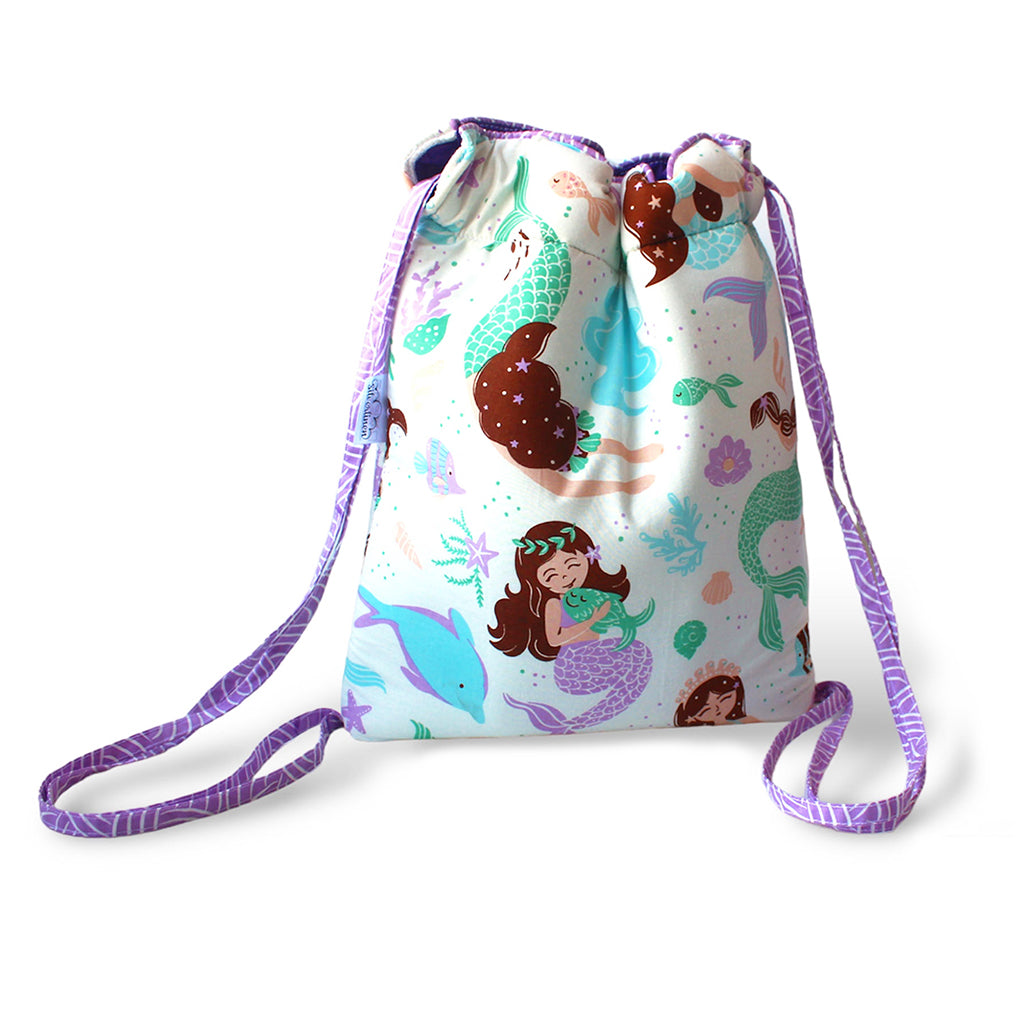 Drawstring Bag with Waterproof Lining || Multipurpose, Swimming Bag, Tuition Bag (Can be Personalised)- Mermaid