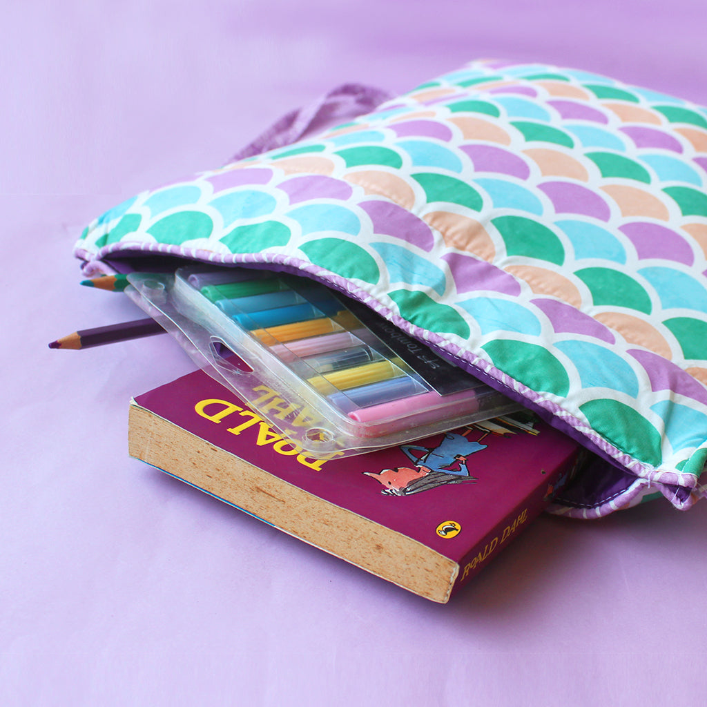 Drawstring Bag with Waterproof Lining || Multipurpose, Swimming Bag, Tuition Bag (Can be Personalised)- Mermaid Scales