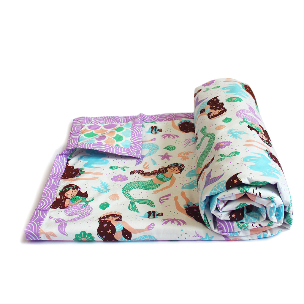 Magical Mermaids 100% Cotton 3 Layer Reversible Single Blanket Dohar for Boys & Girls (Can be Personalised)