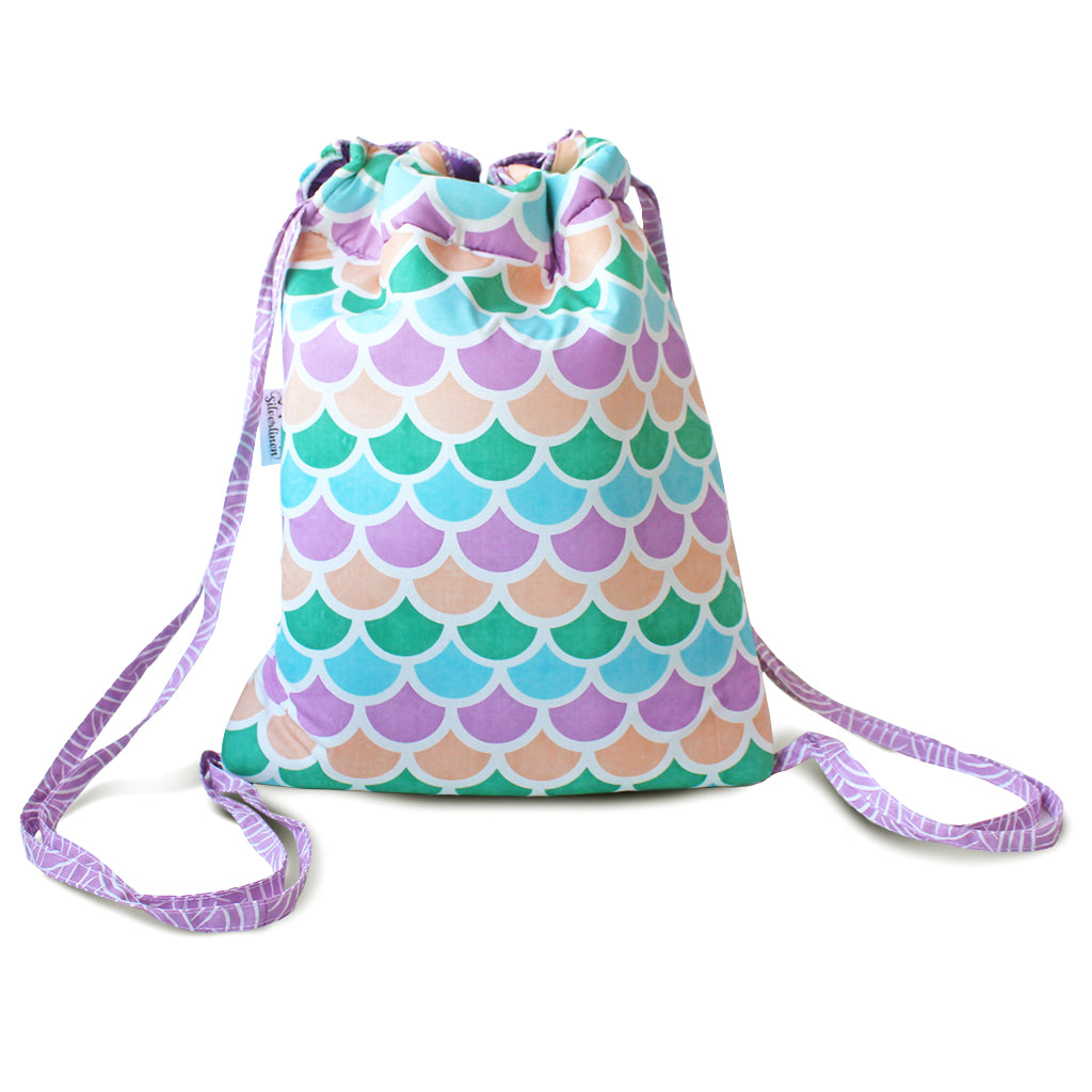 Drawstring Bag with Waterproof Lining || Multipurpose, Swimming Bag, Tuition Bag (Can be Personalised)- Mermaid Scales