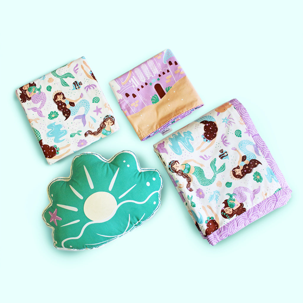 Magical Mermaids Bundle of Joy Single/Double/King Bedsheet with Pillow Cover, Reversible Blanket & Cushion (Can be Personalised)