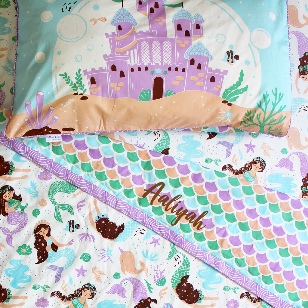 Magical Mermaids 100% Cotton 3 Layer Reversible Single Blanket Dohar for Boys & Girls (Can be Personalised)