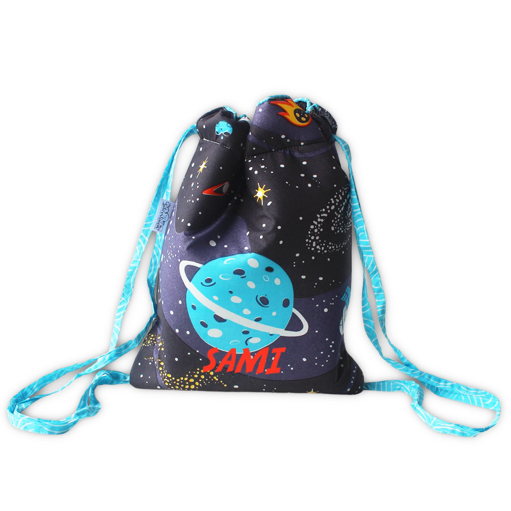Drawstring Bag with Waterproof Lining || Multipurpose, Swimming Bag, Tuition Bag (Can be Personalised) - Outer Space