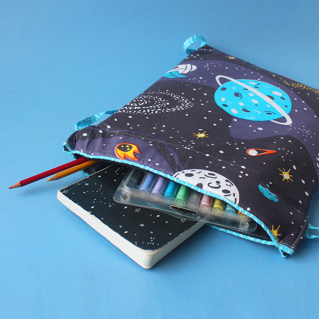 Drawstring Bag with Waterproof Lining || Multipurpose, Swimming Bag, Tuition Bag (Can be Personalised) - Outer Space