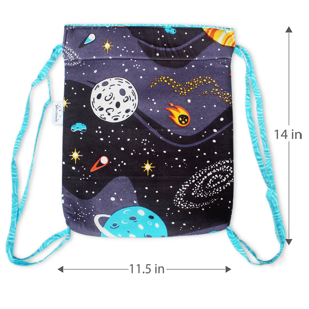 Drawstring Bag with Waterproof Lining || Multipurpose, Swimming Bag, Tuition Bag (Can be Personalised) - Outer Space