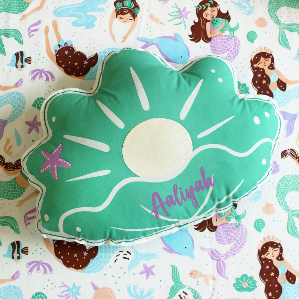 Magical Mermaids Oyster Shape Cushion for Boys & Girls (Can be Personalised)