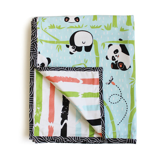 Panda Village 100% Cotton 3 Layer Reversible Single Blanket Dohar for Boys & Girls - Blue (Can be Personalised)