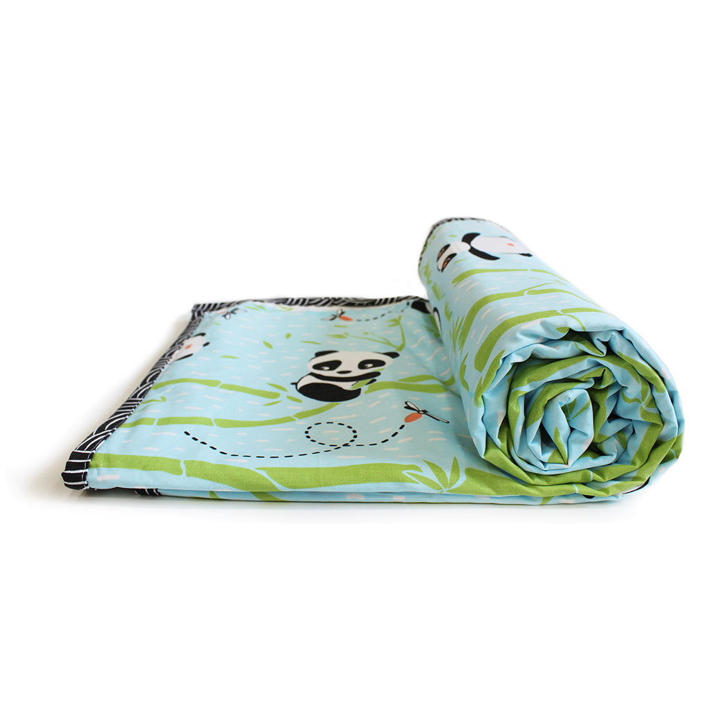 Panda Village 100% Cotton 3 Layer Reversible Single Blanket Dohar for Boys & Girls - Blue (Can be Personalised)